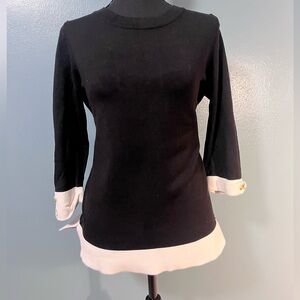 Calvin Klein Black and White Crew Neck Sweater with gold detail
